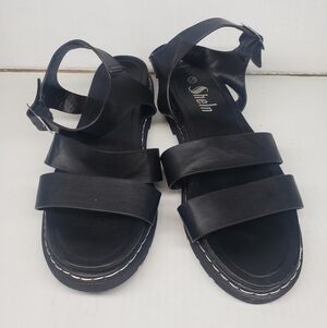 Sheln Womens Black Strappy Platform Sandals Size 10 Buckle Closure